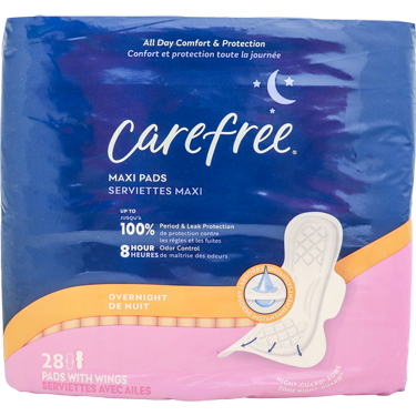 Carefree Maxi Pads Overnight Wings